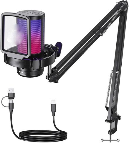 Microphone Gaming Mic Condenser RGB Noise Canceling with Gain Light in Kuwait