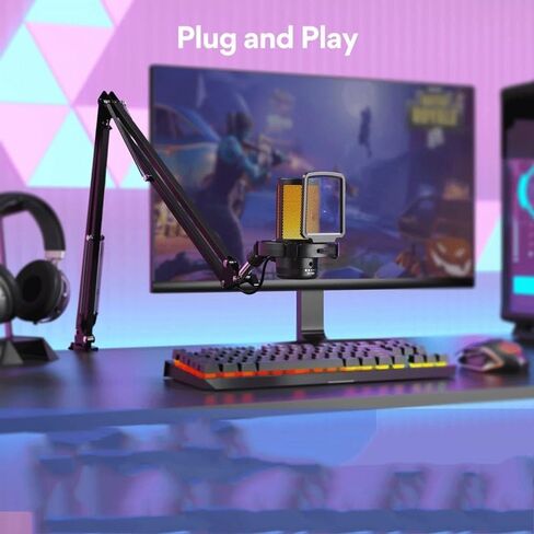 Microphone Gaming Mic Condenser RGB Noise Canceling with Gain Light in Kuwait