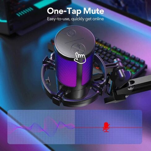 Microphone Gaming Mic Condenser RGB Noise Canceling with Gain Light in Kuwait