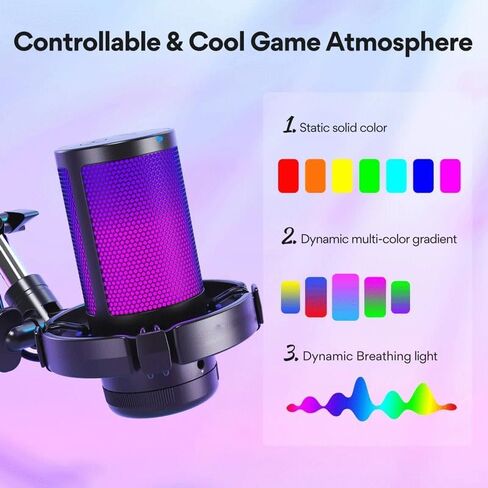 Microphone Gaming Mic Condenser RGB Noise Canceling with Gain Light in Kuwait