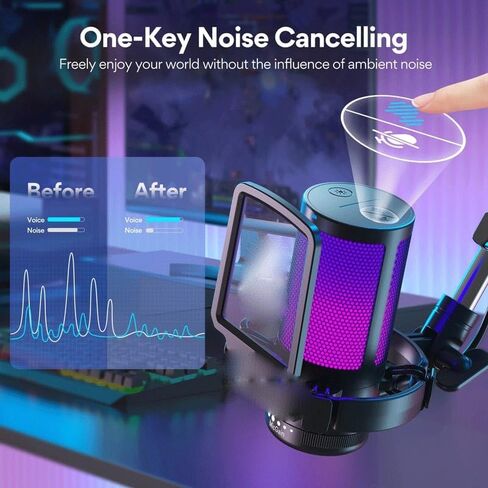 Microphone Gaming Mic Condenser RGB Noise Canceling with Gain Light in Kuwait