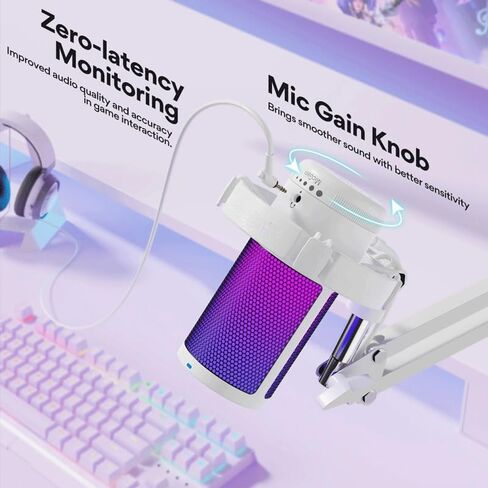 Microphone Gaming Mic Condenser RGB Noise Canceling with Gain Light in Kuwait