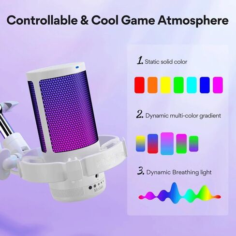 Microphone Gaming Mic Condenser RGB Noise Canceling with Gain Light in Kuwait