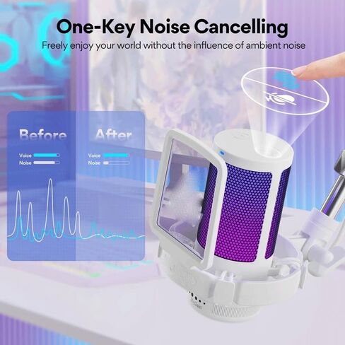 Microphone Gaming Mic Condenser RGB Noise Canceling with Gain Light in Kuwait