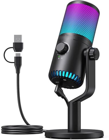 Gaming Microphone with Type C Adapter for Phone PC Breath Light Zero Latency for Podcasting Streaming in Kuwait