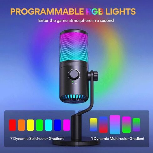 Gaming Microphone with Type C Adapter for Phone PC Breath Light Zero Latency for Podcasting Streaming in Kuwait