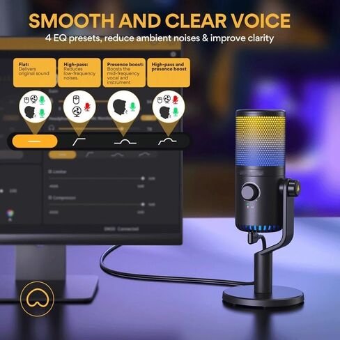 Gaming Microphone with Type C Adapter for Phone PC Breath Light Zero Latency for Podcasting Streaming in Kuwait