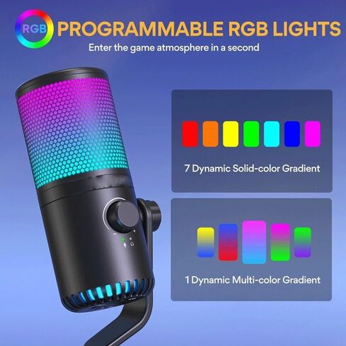 Gaming Microphone with Type C Adapter for Phone PC Breath Light Zero Latency for Podcasting Streaming in Kuwait