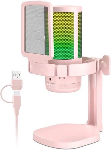Type-c Microphone with RGB Lights Mute Zero Latency Monitoring Podcasting Mic for Gaming Streaming in Kuwait