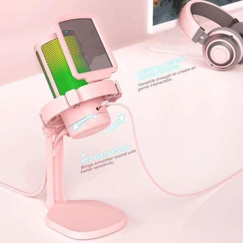Type-c Microphone with RGB Lights Mute Zero Latency Monitoring Podcasting Mic for Gaming Streaming in Kuwait
