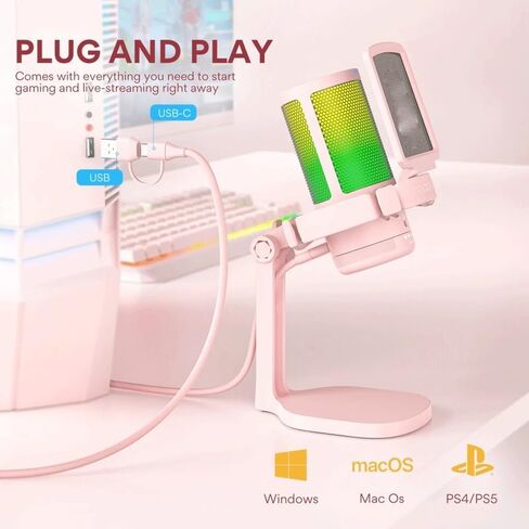 Type-c Microphone with RGB Lights Mute Zero Latency Monitoring Podcasting Mic for Gaming Streaming in Kuwait