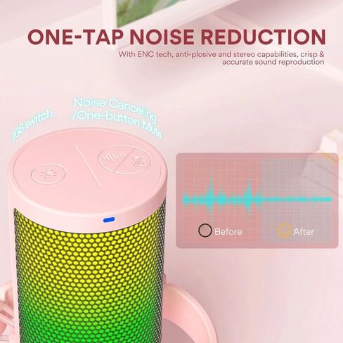 Type-c Microphone with RGB Lights Mute Zero Latency Monitoring Podcasting Mic for Gaming Streaming in Kuwait