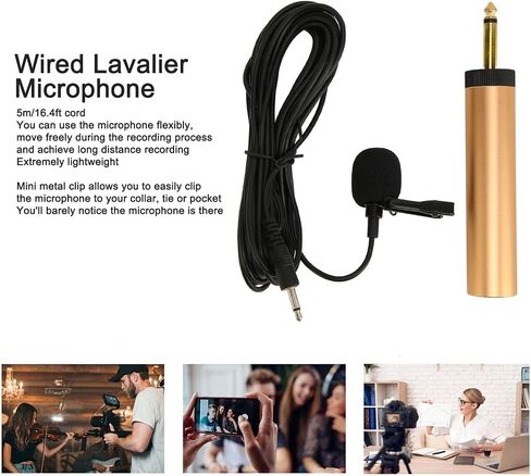 Omnidirectional Lavalier Microphone with 3.5mm Jack and 6.5mm Adapter for Recording with Cameras and Phones 16.4ft Cable in Kuwait