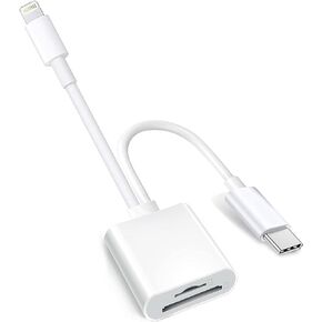 Apple USB-C & Lightning to SD & TF Card Reader for iPhone 15/14/ 13/12/ 11/ XS/XR/X/8 7 6 5, MacBook Pro M1 Air, iPad Pro/Air, iMac, Galaxy S23/S22 (White-1)