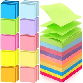 Cptoion 30 Pads Pop Up Sticky Notes,10 Bright Colors Sticky Notes Pop Up,3x3 Inch Self-Stick Notes Pads,Super Sticking Power Pop Up Notes for School Office Supplies,100 Sheets/pad, Total 3000 Sheet