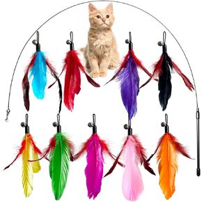 Cat Toys Kitten Toys, Interactive Cat Toy 1pcs Cat Wand Toy & 9pcs Natural Cat Feather Teaser Toys Refills, Cat Fishing Pole Toy for Indoor Cats Gifts, Kitty Toys for Indoor (9Pcs A)