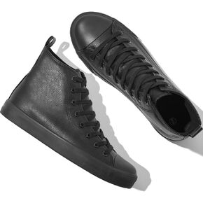yageyan Men’s Black high top Leather Sneakers for Men lace up Casual Comfortable Shoes