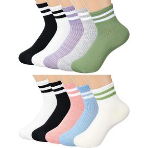 Maiteenly 10 Pairs Womens Striped Mini Crew Socks Two Stripes Sports Shoes Socks Soft Breathable Athletic Socks for Girls Women Daily Wear