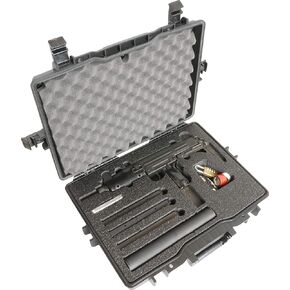 Case Club Compact Briefcase fits imaged Original Rifle Variant (with the downward-folding twin-strut metal stock) in a Waterproof Hard Shell Case with Pre-Cut Closed Cell Polyethylene Foam