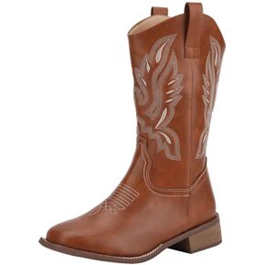 Vongsky Women's Western Cowgirl Cowboy Boots Square Toe Embroidered Mid Calf Boots