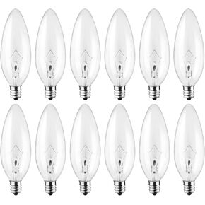 LinMiFo 12-Pack 40W 120V لمبات ضوء الشموع المتوهجة، مصابيح إضاءة الثريا القابلة للتعتيم، E12 B10 لمبات قاعدة الشمعدانات الشفافة للمعلقات أو الهواء الطلق، مروحة السقف، الموقد، الشمعدانات الجدارية