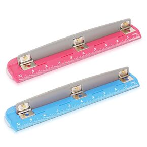 Darice 3 Hole Puncher for Binder 2 Pack - 5 Sheet Capacity Paper Hole Puncher with 10" Ruler - Hole Puncher 3 Ring with Easy-Clean Tray, Portable, Compact- Blue Pink