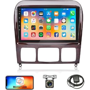 Android Car Stereo for Mercedes Benz S Class W220 S280 S320 S350 S400 S430 S500 S600 AMG 1998-2005 with GPS Navigation, 9 Inch Touchscreen Car Radio with Bluetooth FM WiFi Mirror Link + Backup Camera