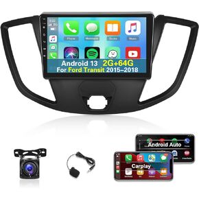 [2+64G] Car Radio for Ford Transit 2015-2018 - Wireless Carplay and Android Auto - 9 Inch Touch Screen Android 13 Car Stereo with Multiple UI/GPS/WiFi/SWC + AHD Backup Camera