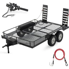 RC Trailer Metal 1/10 Scale Trailer Kit, for RC Crawler axial SCX10 D90 Wrangler TRX6 TRX4 Redcat GEN8 RGT 86100 SMT CFX CC01 CC02 LC80 trx4 Upgrades (RC Trailer Kit and Elastic Kinetic Winch Strap) in Saudi Arabia