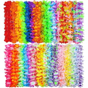 Ruisita 72 Pieces Hawaiian Leis 36 Colors Flowers Necklaces Hawaiian Luau Leis Necklaces for Tropical Themed Party Decorations Beach Party Decor