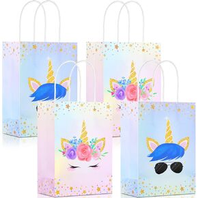 16 Pcs Unicorn Party Favor Bags for Unicorn Birthday Party Supplies, Unicorn Gift Bag Unicorn Party Candy Goody Treat Bags for Unisex Unicorn Party Favors (For Girls, 8.27 x 5.9 x 3.15 Inch)