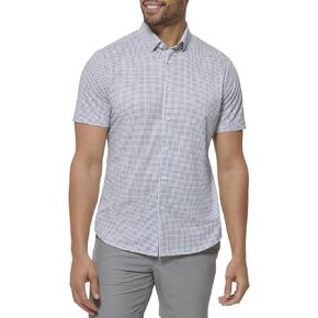 Mizzen+Main Halyard No Tuck Men's Wrinkle-Free Short-Sleeve Performance Dress Shirt, Blue Geo Twill Print in Kuwait