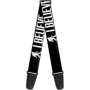 Buckle-Down Guitar Strap Bigfoot Silhouette I Believe Black Gray White 2 Inches Wide