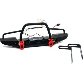 RCLIONS Aluminum Metal Front Bumper with LED Headlights Towing Shackles for TRX4,SCX10-ii 1/10th RC Crawler Car