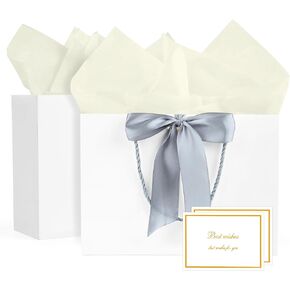 JMANNI Gift Bags, Medium Gift Bags with Tissue Paper, 2Pcs Gift Bags Medium Size with Handle and Bow Ribbon for Any Birthday, Weddings, Mothers Day & Special Occasion 11''x7.87''x4'' (Black-White)