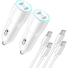Kassdin Car Charger for iPhone 15, 2 Pack 40W Dual USB C Car Charger Adapter Fast Charging for iPhone 15/15 Plus/15 Pro/15 Pro Max, iPad Pro/Air/Mini, Galaxy S24 23 Ultra, with 3.3FT USB C to C Cable