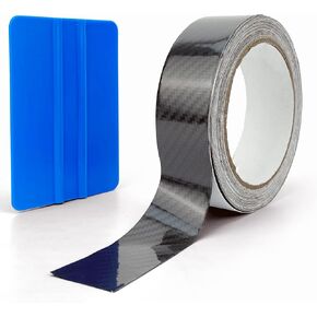 High Gloss Vinyl Wrap for Car, Black Carbon Fiber Vinyl Tape Auto Wrapping Film, Air Bubble Free & Plastic Squeegee for Automotive Interior/Exterior Details Wrapping(1.2in x 32ft)