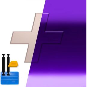 VViViD Auto Emblem Car Wrap Vinyl, Purple Conform Chrome, Compatible with Chevy Bowtie Logo 11.8 Inches x 4 Inches Sheets (x6) + Squeegee