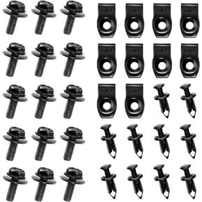 35 PCS Engine Under Cover Splash Shield Body Bolts, Fender Liner Push Retainer, Bumper Clips U-Nuts Kit, Retainer Rivets Clips, 3 Sets Hardware Kit (Black)