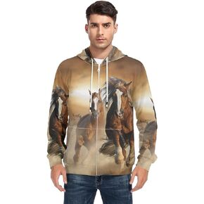 ALAZA Men's Two Horse Running Zip Up Hoodie Fleece Jackets