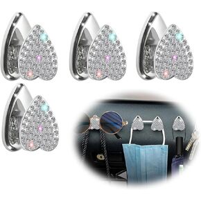 gunhunt 4 PCS Bling Car Sticky Hook, Creative Diamond-Encrusted Love Multi-Functional Hanging Storage Hook, Key Mask Handbag Sunglasses Earphone Organizer, Universal Motors Interior Accessory (White)