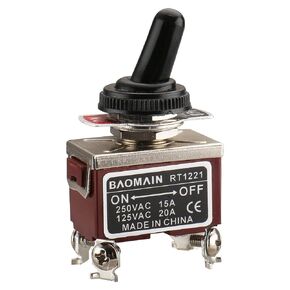 Baomain Toggle Switch RT1221 AC 250V 15A Amps DPST On/Off 2 Position 4 Screw Terminals with Waterproof Boot (1PCS)