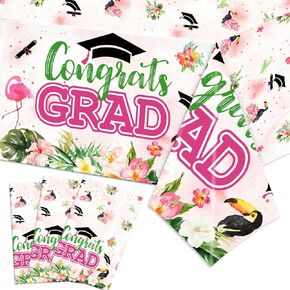3Pcs Luau Graduation Party Decorations 2024 Tablecloth Aloha Graduation Party Decorations Hawaiian Graduation Party Decorations Waterproof Tablecloth for Graduation Decorations Class of 2024