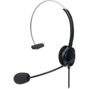 MANHATTAN USB Headset with Mic & 5 ft Cable - Cushion Mono/Single-Sided, On-Ear, in-line Volume Control, Adjustable Headband - for Desktop, Laptop, Computer, 179867