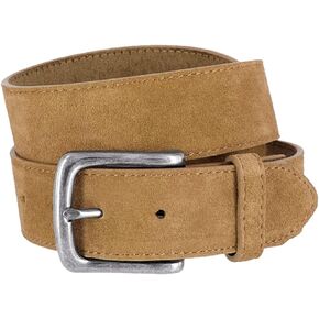 Men's Belt Rounded Edge Heel Bar Buckle Casual Jean Suede Leather Belt 1 1/2" Wide