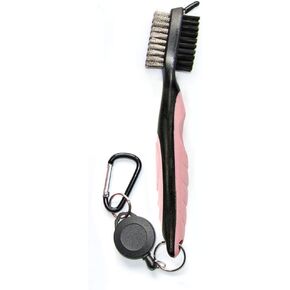 lasenersm 1 Piece Golf Club Brush Tool Kit Golf Club Brush Groove Clean with 2 Ft Retractable Zip-line and Carabiner for Golf Shoes Golf Club Golf Groove, Pink