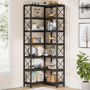 Tribesigns 5-Shelf Corner Bookshelf, Large Modern Corner Bookcase, 5-Tier Tall Corner Shelf Storage Display Rack with Metal Frame for Living Room Home Office (Black)