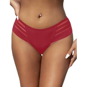 ohmydear Plus Size Underwear for Women Sexy Black Lace Stripe Cheeky Mesh Briefs High Cut Breathable Cute Bikini Panties