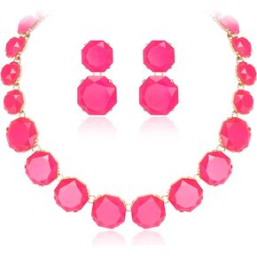 Flyonce Rhinestone Statement Choker Necklace Earrings Set, Round Crystal Bohemian Art Deco Costume Jewelry Set for Women Girls
