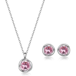 immobird Rose Necklace Jewelry Set in 925 Sterling Silver Birthstone Necklace and Earring Sets for Women Solitaire Necklace with Round Gemstone Gift for Her in Kuwait